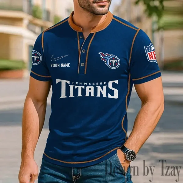 Tennessee Titans Men's Button Neck T-Shirt Short Sleeve Casual New Design 2025 SPTBNT063 - Image 3