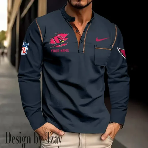 Arizona Cardinals Men's Long Sleeve Stand Casual Shirt Trending 2025 SPTLSCS033 - Image 3