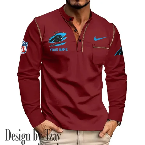 Carolina Panthers Men's Long Sleeve Stand Casual Shirt Trending 2025 SPTLSCS037 - Image 2