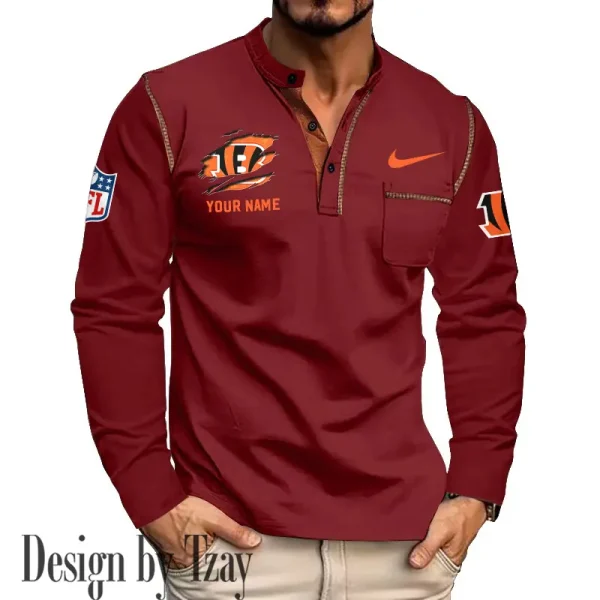 Cincinnati Bengals Men's Long Sleeve Stand Casual Shirt Trending 2025 SPTLSCS039 - Image 4