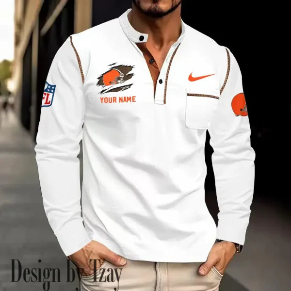 Cleveland Browns Men's Long Sleeve Stand Casual Shirt Trending 2025 SPTLSCS040 - Image 2