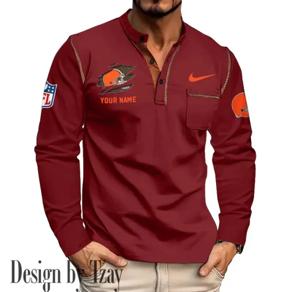 Cleveland Browns Men's Long Sleeve Stand Casual Shirt Trending 2025 SPTLSCS040 - Image 3
