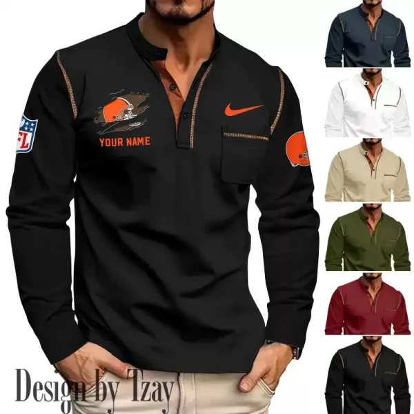 Cleveland Browns Men's Long Sleeve Stand Casual Shirt Trending 2025 SPTLSCS040