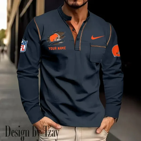 Cleveland Browns Men's Long Sleeve Stand Casual Shirt Trending 2025 SPTLSCS040 - Image 4