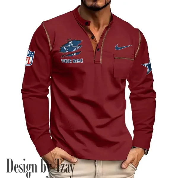 Dallas Cowboys Men's Long Sleeve Stand Casual Shirt Trending 2025 SPTLSCS041 - Image 3