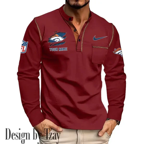Denver Broncos Men's Long Sleeve Stand Casual Shirt Trending 2025 SPTLSCS042