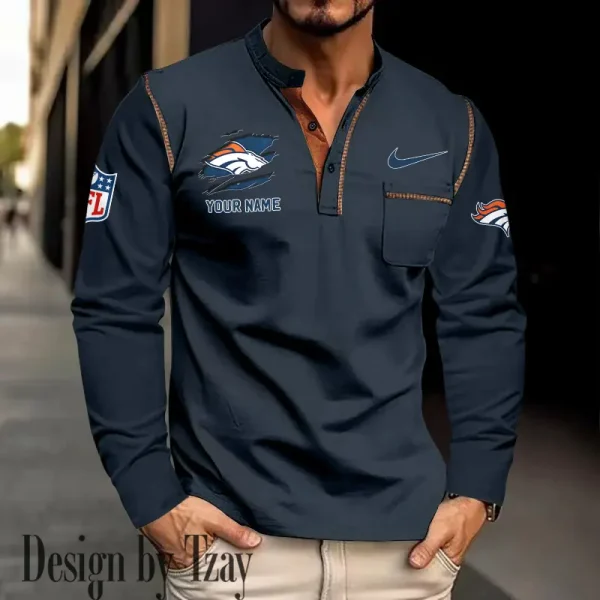 Denver Broncos Men's Long Sleeve Stand Casual Shirt Trending 2025 SPTLSCS042 - Image 2