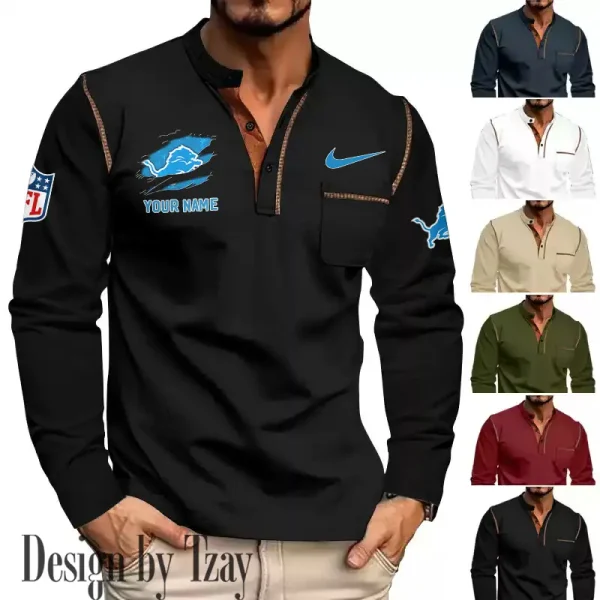 Detroit Lions Men's Long Sleeve Stand Casual Shirt Trending 2025 SPTLSCS043 - Image 3