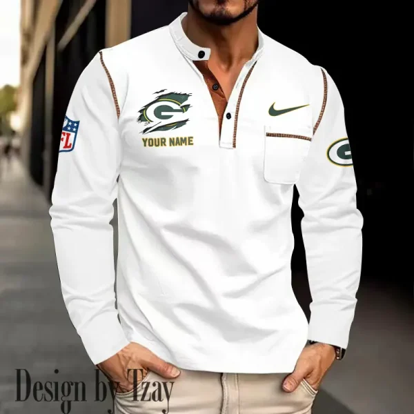 Green Bay Packers Men's Long Sleeve Stand Casual Shirt Trending 2025 SPTLSCS044 - Image 2