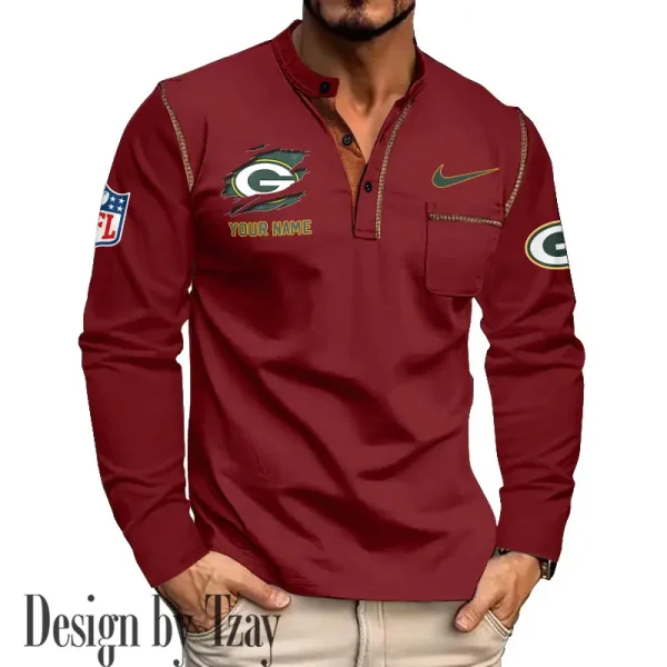 Green Bay Packers Men's Long Sleeve Stand Casual Shirt Trending 2025 SPTLSCS044 - Image 3