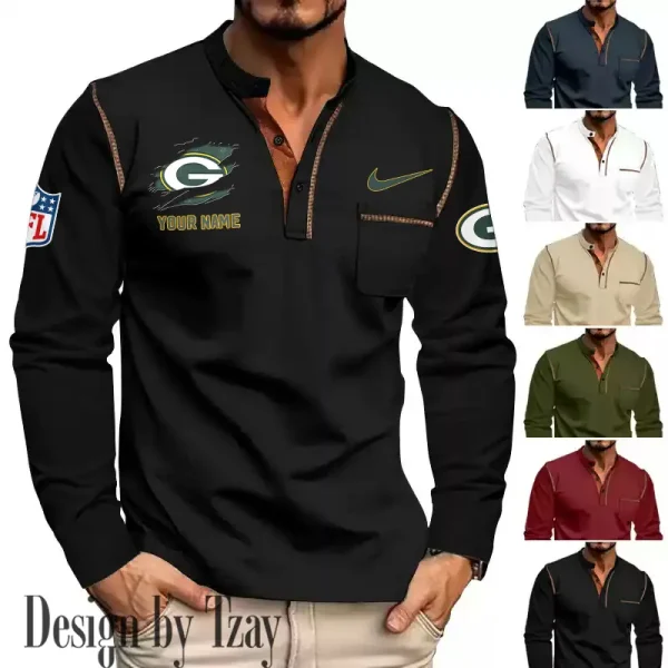 Green Bay Packers Men's Long Sleeve Stand Casual Shirt Trending 2025 SPTLSCS044 - Image 4