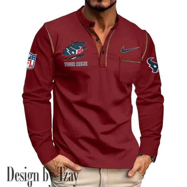 Houston Texans Men's Long Sleeve Stand Casual Shirt Trending 2025 SPTLSCS045 - Image 2
