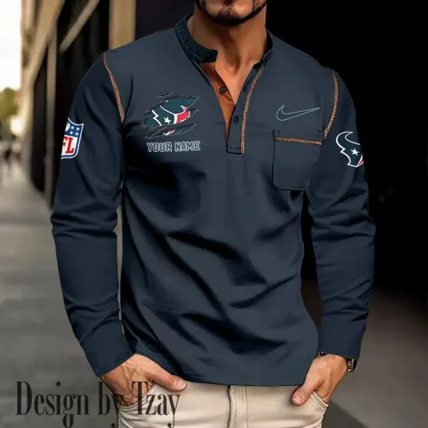 Houston Texans Men's Long Sleeve Stand Casual Shirt Trending 2025 SPTLSCS045 - Image 4