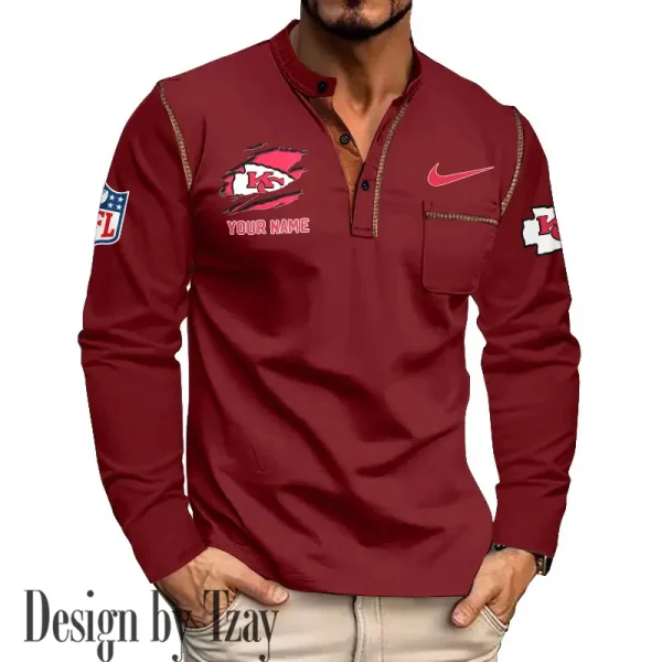 Kansas City Chiefs Men's Long Sleeve Stand Casual Shirt Trending 2025 SPTLSCS048 - Image 4