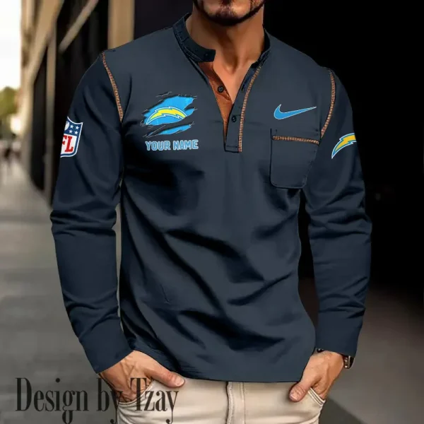 Los Angeles Chargers Men's Long Sleeve Stand Casual Shirt Trending 2025 SPTLSCS050 - Image 3