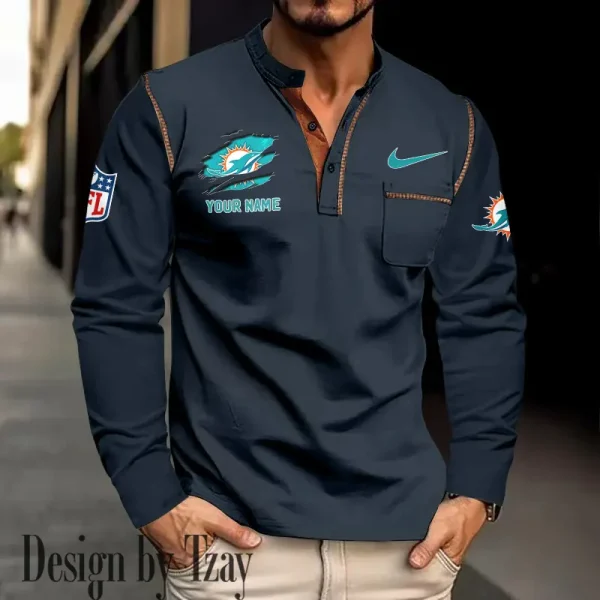 Miami Dolphins Men's Long Sleeve Stand Casual Shirt Trending 2025 SPTLSCS052 - Image 2