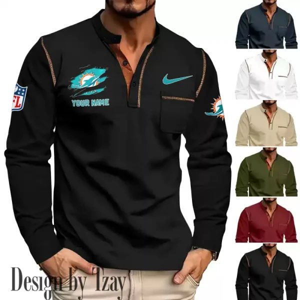 Miami Dolphins Men's Long Sleeve Stand Casual Shirt Trending 2025 SPTLSCS052 - Image 3