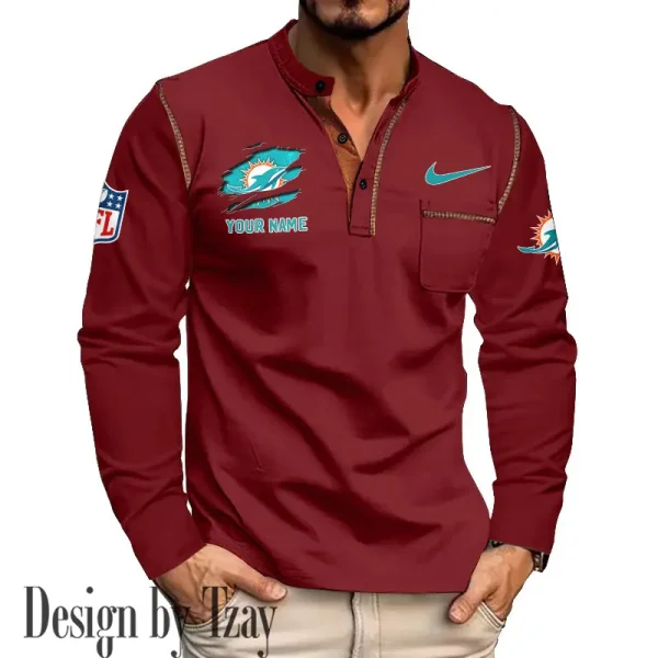 Miami Dolphins Men's Long Sleeve Stand Casual Shirt Trending 2025 SPTLSCS052