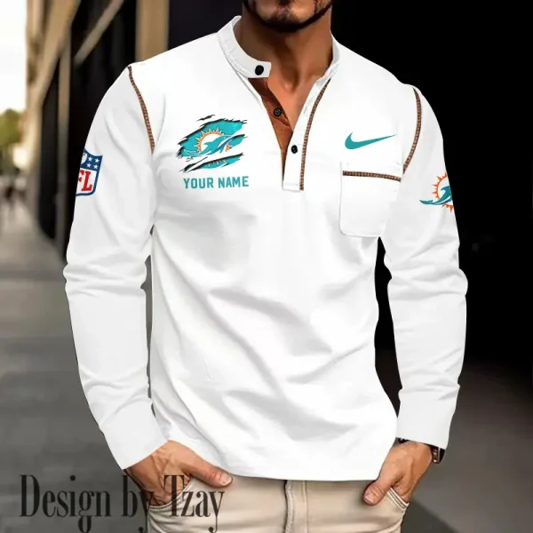 Miami Dolphins Men's Long Sleeve Stand Casual Shirt Trending 2025 SPTLSCS052 - Image 4