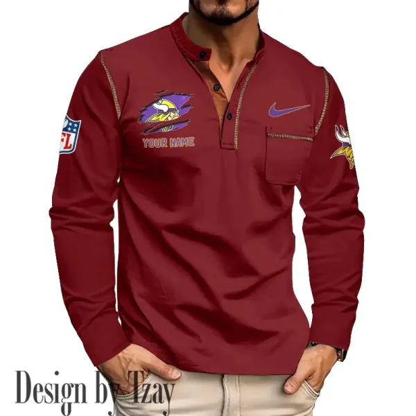 Minnesota Vikings Men's Long Sleeve Stand Casual Shirt Trending 2025 SPTLSCS053 - Image 2