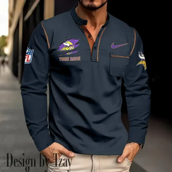 Minnesota Vikings Men's Long Sleeve Stand Casual Shirt Trending 2025 SPTLSCS053 - Image 3
