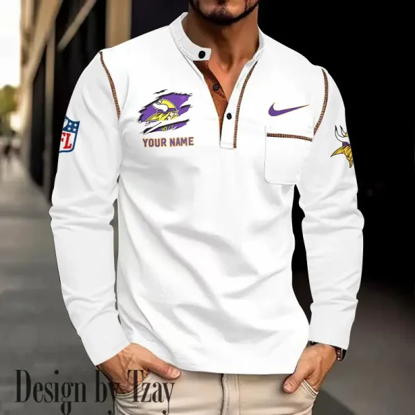 Minnesota Vikings Men's Long Sleeve Stand Casual Shirt Trending 2025 SPTLSCS053 - Image 4