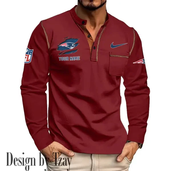 New England Patriots Men's Long Sleeve Stand Casual Shirt Trending 2025 SPTLSCS054 - Image 3