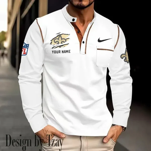 New Orleans Saints Men's Long Sleeve Stand Casual Shirt Trending 2025 SPTLSCS055 - Image 2