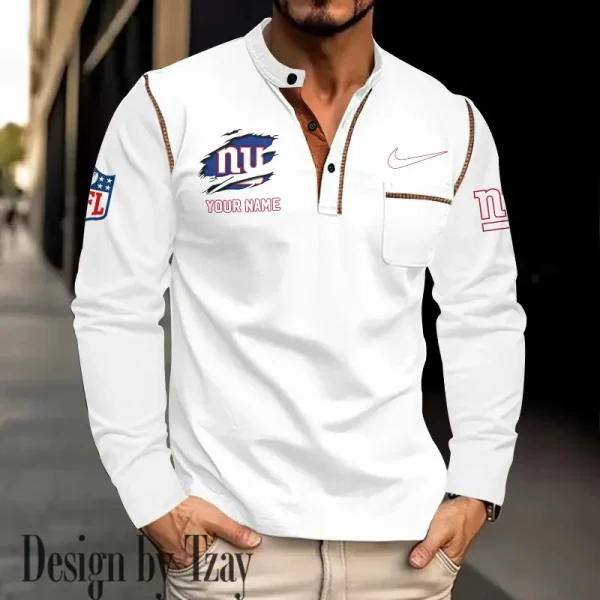 New York Giants Men's Long Sleeve Stand Casual Shirt Trending 2025 SPTLSCS056 - Image 2
