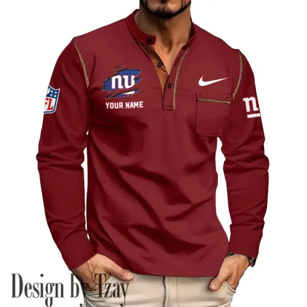 New York Giants Men's Long Sleeve Stand Casual Shirt Trending 2025 SPTLSCS056