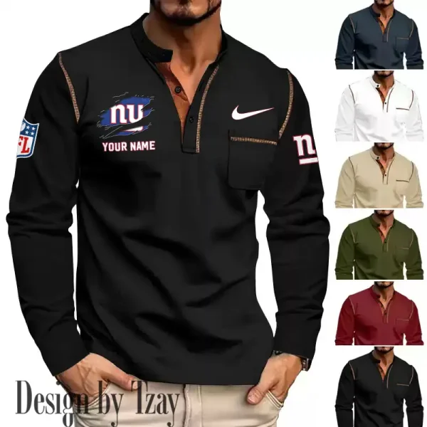 New York Giants Men's Long Sleeve Stand Casual Shirt Trending 2025 SPTLSCS056 - Image 3