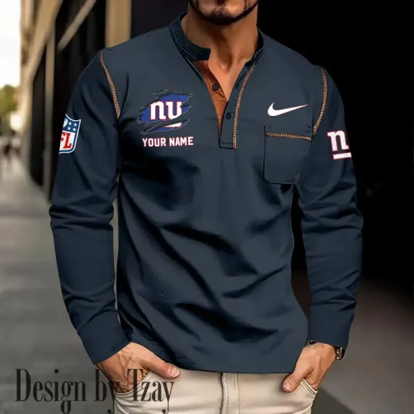 New York Giants Men's Long Sleeve Stand Casual Shirt Trending 2025 SPTLSCS056 - Image 4