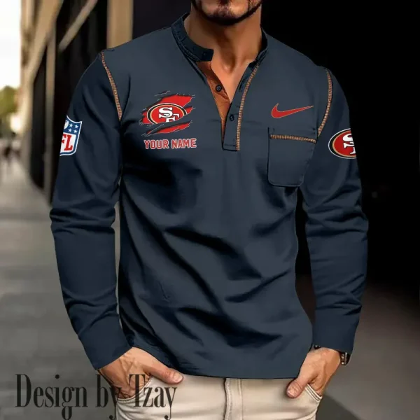 San Francisco 49ers Men's Long Sleeve Stand Casual Shirt Trending 2025 SPTLSCS060 - Image 3