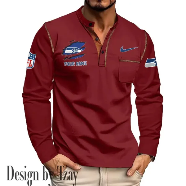 Seattle Seahawks Men's Long Sleeve Stand Casual Shirt Trending 2025 SPTLSCS061 - Image 3