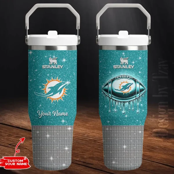 Miami Dolphins Portable Car Cup Stainless Steel 304 Tumbler Water Bottle 30oz AZFST277