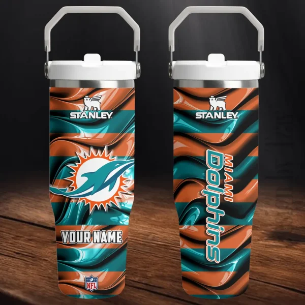 Miami Dolphins Portable Car Cup Stainless Steel 304 Tumbler Water Bottle 30oz AZFST313