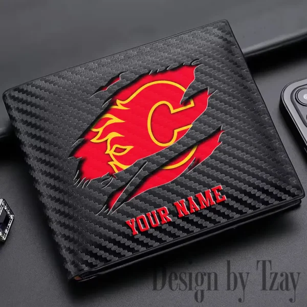 Calgary Flames NHL Carbon Wallet ID Credit Card Holder License Money Bag SPTCWCCH036 - Image 2