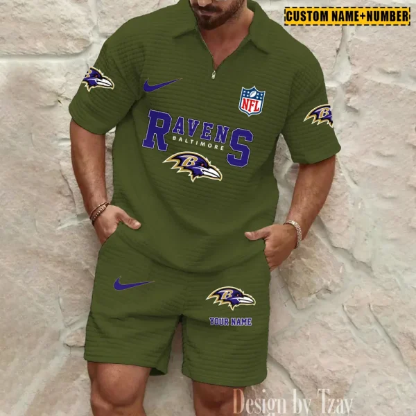 Baltimore Ravens New Spring And Summer Leisure Sports Fitness Tide Male Short Sleeve Shorts Two-Piece Set BSPTWHZSS411