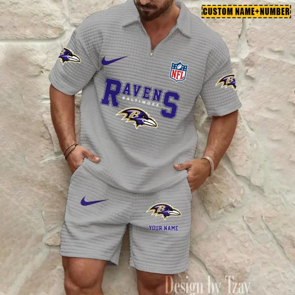 Baltimore Ravens New Spring And Summer Leisure Sports Fitness Tide Male Short Sleeve Shorts Two-Piece Set BSPTWHZSS411 - Image 2