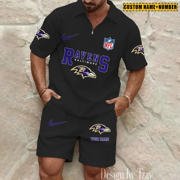 Baltimore Ravens New Spring And Summer Leisure Sports Fitness Tide Male Short Sleeve Shorts Two-Piece Set BSPTWHZSS411 - Image 3