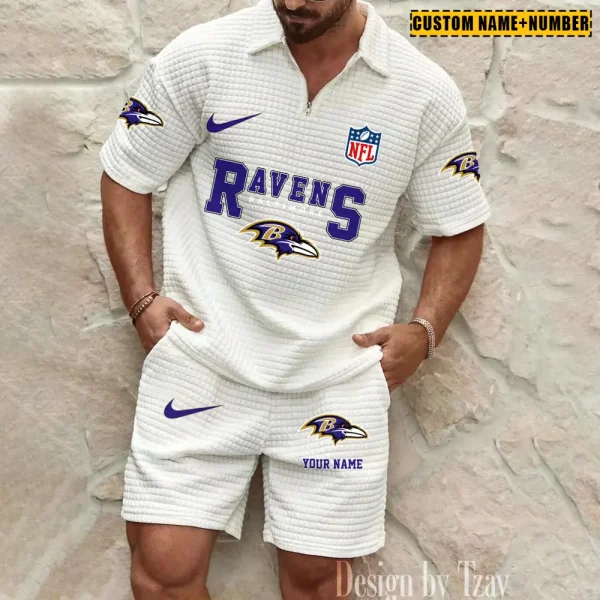Baltimore Ravens New Spring And Summer Leisure Sports Fitness Tide Male Short Sleeve Shorts Two-Piece Set BSPTWHZSS411 - Image 4