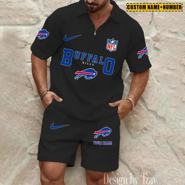 Buffalo Bills New Spring And Summer Leisure Sports Fitness Tide Male Short Sleeve Shorts Two-Piece Set BSPTWHZSS412 - Image 3