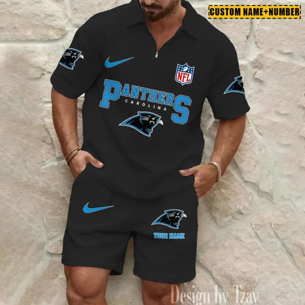 Carolina Panthers New Spring And Summer Leisure Sports Fitness Tide Male Short Sleeve Shorts Two-Piece Set BSPTWHZSS413