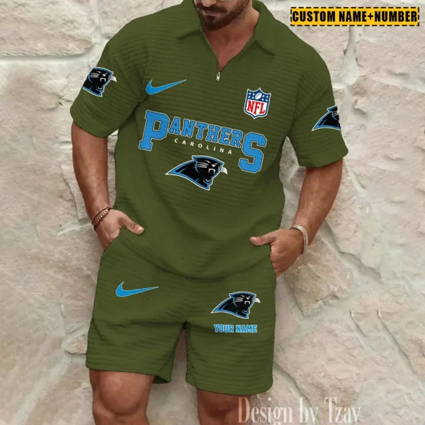Carolina Panthers New Spring And Summer Leisure Sports Fitness Tide Male Short Sleeve Shorts Two-Piece Set BSPTWHZSS413 - Image 2