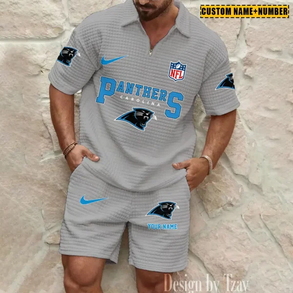 Carolina Panthers New Spring And Summer Leisure Sports Fitness Tide Male Short Sleeve Shorts Two-Piece Set BSPTWHZSS413 - Image 3
