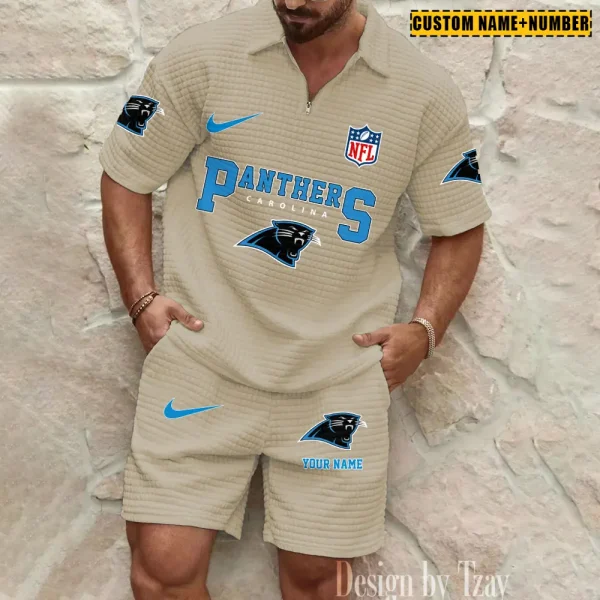 Carolina Panthers New Spring And Summer Leisure Sports Fitness Tide Male Short Sleeve Shorts Two-Piece Set BSPTWHZSS413 - Image 4