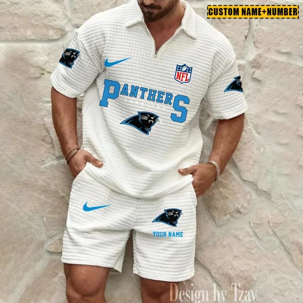 Carolina Panthers New Spring And Summer Leisure Sports Fitness Tide Male Short Sleeve Shorts Two-Piece Set BSPTWHZSS413 - Image 5