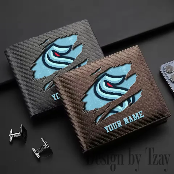 Seattle Kraken NHL Carbon Wallet ID Credit Card Holder License Money Bag SPTCWCCH056
