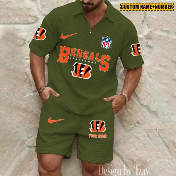 Cincinnati Bengals New Spring And Summer Leisure Sports Fitness Tide Male Short Sleeve Shorts Two-Piece Set BSPTWHZSS415