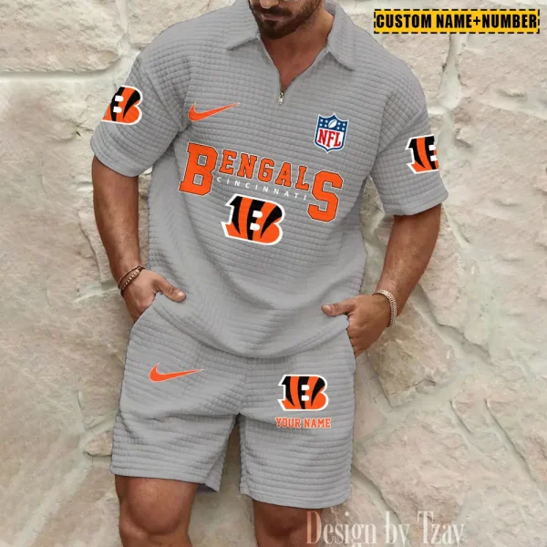 Cincinnati Bengals New Spring And Summer Leisure Sports Fitness Tide Male Short Sleeve Shorts Two-Piece Set BSPTWHZSS415 - Image 2
